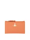 Vivienne Westwood Orange Orb Card Holder With Gold-tone Emblem In Orange
