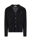 Vivienne Westwood Black V Neck Cardigan With Orb Embroidery In Cotton And Cashmere In Black