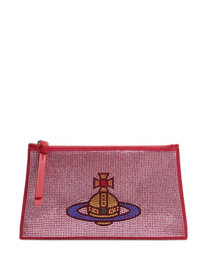 Vivienne Westwood Orb Chain Leather Clutch Bag In Pink
