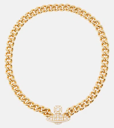 Vivienne Westwood Chain Necklace Pendant Crystal Detail In Gold