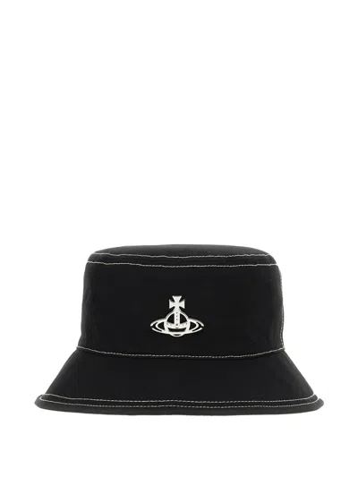 Vivienne Westwood Orb Contrast-stitch Bucket Hat In Black