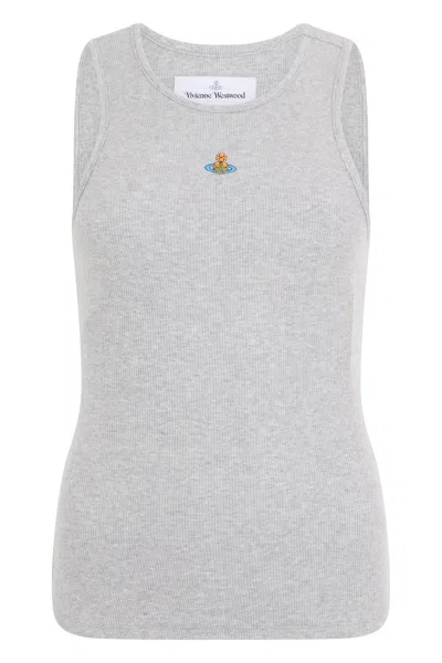 Vivienne Westwood Orb Cotton Tank Top With Round Neck In Metallic