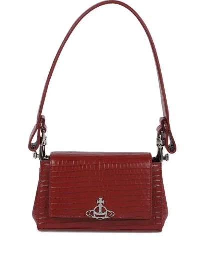 Vivienne Westwood Orb Croc-effect Tote Bag In Burgundy