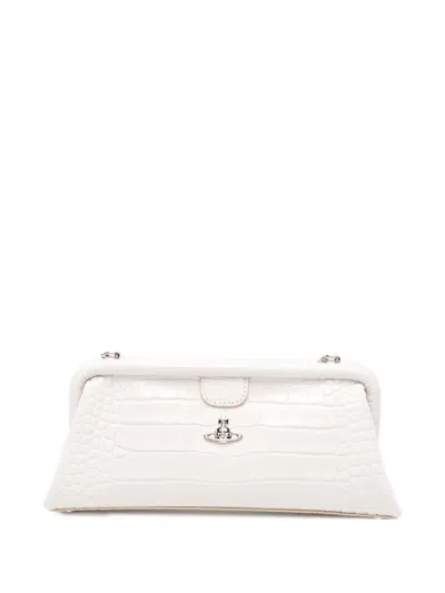 Vivienne Westwood Orb Croc-effect Clutch Bag In White