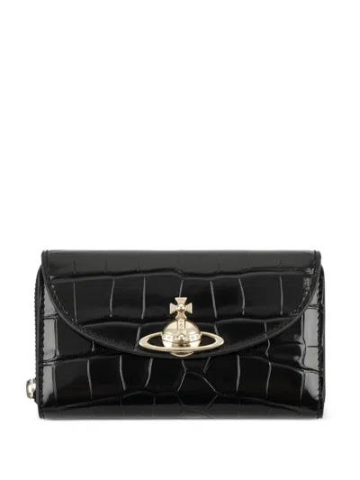 Vivienne Westwood Orb Croc-effect Wallet In Black