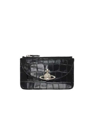 Vivienne Westwood Orb Croc-effect Wallet In Black
