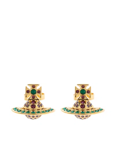 Vivienne Westwood Orb Cross Crystal Earrings In Gold