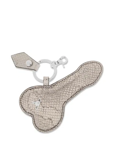 Vivienne Westwood Orb-detail Leather Keyring In Gray