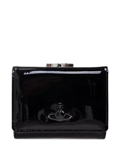 Vivienne Westwood Orb-embellished Patent Leather Wallet In Black