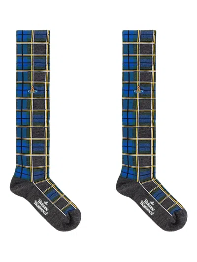Vivienne Westwood Orb-embellished Plaid Socks In Blue
