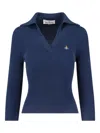 Vivienne Westwood Ribbed Collared Top Short Sleeves In Blue