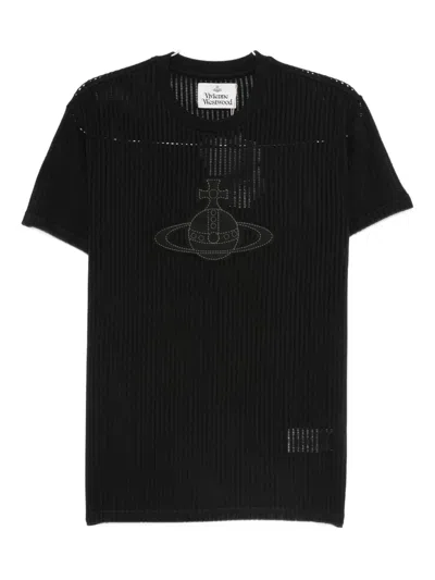 Vivienne Westwood Orb-embellished Ribbed T-shirt In Black