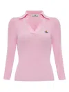Vivienne Westwood Long Sleeve Collared Polo Top Ribbed Texture In Pink