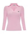 Vivienne Westwood Long Sleeve Collared Polo Top Ribbed Texture In Pink