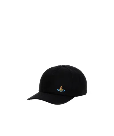 Vivienne Westwood Uni Colour Baseball Cap With Orb Embroidery In Black