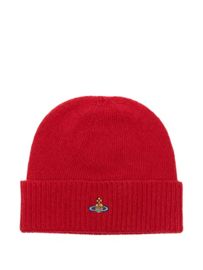 Vivienne Westwood Orb-embroidered Beanie In Red