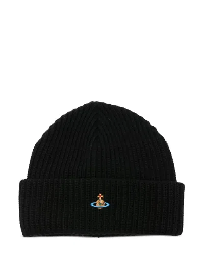 Vivienne Westwood Orb-embroidered Beanie In Black