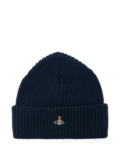 Vivienne Westwood Orb-embroidered Beanie In Blue