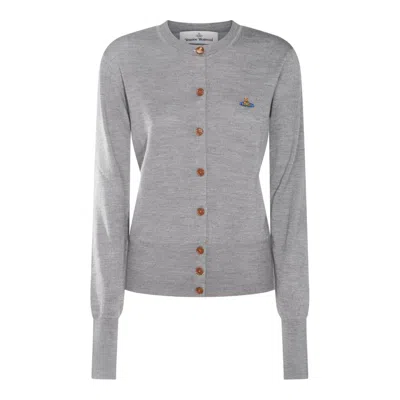 Vivienne Westwood Orb Logo-embroidered Wool Cardigan In Grey