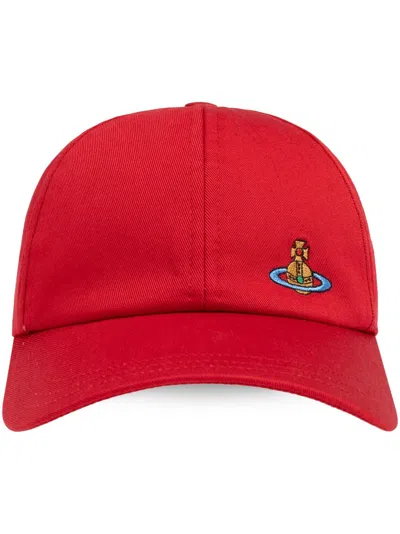 Vivienne Westwood Orb-embroidered Cap In Red