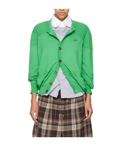 Vivienne Westwood Orb-embroidered Cotton Cardigan In Green