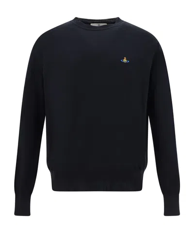 Vivienne Westwood Crewneck Sweater With Embroidered Emblem And Ribbed Details In Black