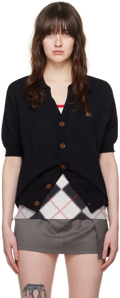 Vivienne Westwood Orb-embroidered Fine-knit Cardigan In Black