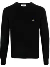 Vivienne Westwood 'alex' Black Crewneck Sweater With Orb Logo Detail On The Front In Black