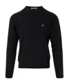Vivienne Westwood 'alex' Black Crewneck Sweater With Orb Logo Detail On The Front In Black