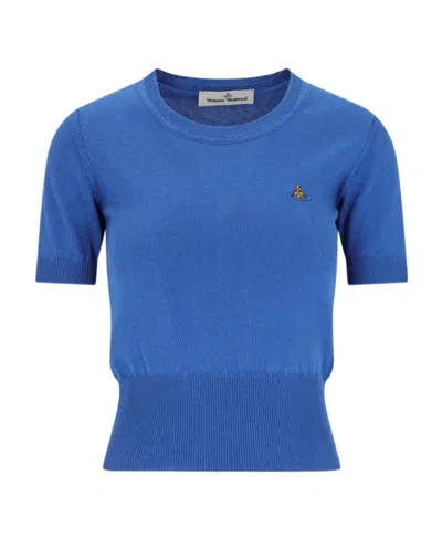 Vivienne Westwood Bea Logo Cotton & Cashmere Knit Top In Blue