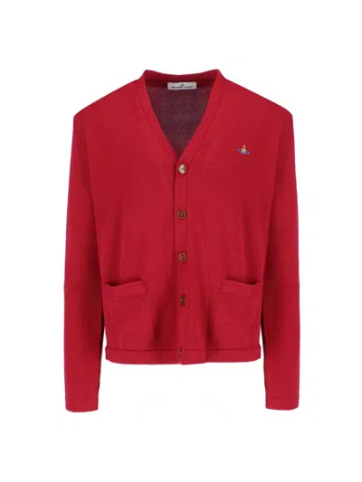 Vivienne Westwood Orb Embroidered Knit Cardigan In Red