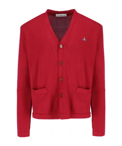 Vivienne Westwood Embroidered Cardigan With Pockets And V-neck In Red