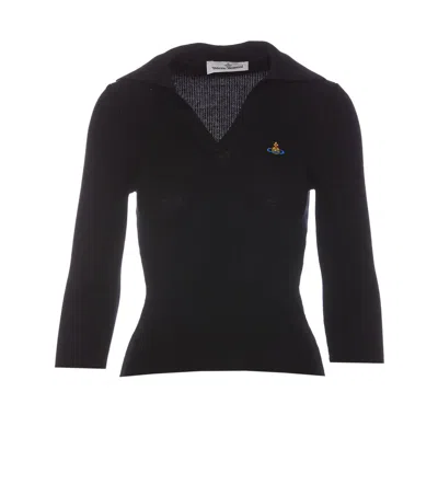 Vivienne Westwood Orb-embroidered Polo Jumper In Black