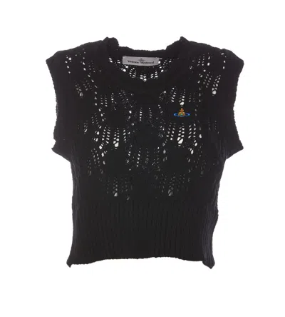 Vivienne Westwood Orb Embroidered Knit Vest In Black