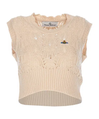 Vivienne Westwood Orb Embroidered Knit Vest In Nude