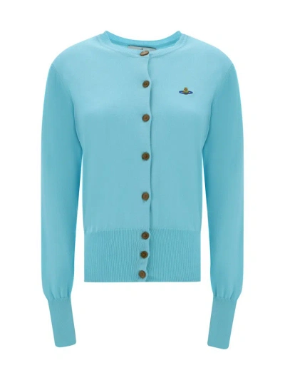 Vivienne Westwood Orb Embroidered Knitted Cardigan In Blue