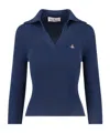 Vivienne Westwood Ribbed Texture V-neck Polo With Long Sleeves In Black