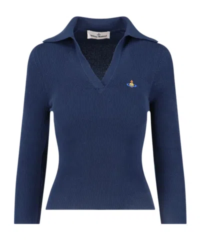 VIVIENNE WESTWOOD VIVIENNE WESTWOOD ORB EMBROIDERED KNITTED POLO TOP