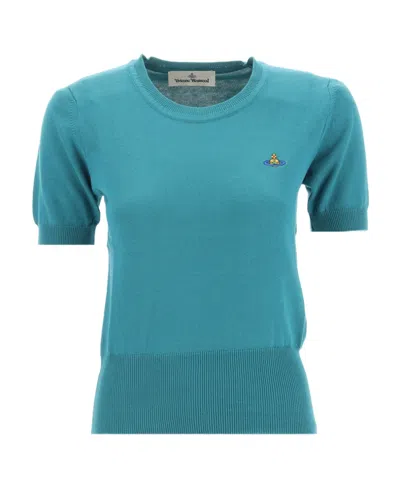 Vivienne Westwood Orb Embroidered Knitted Top In Blue