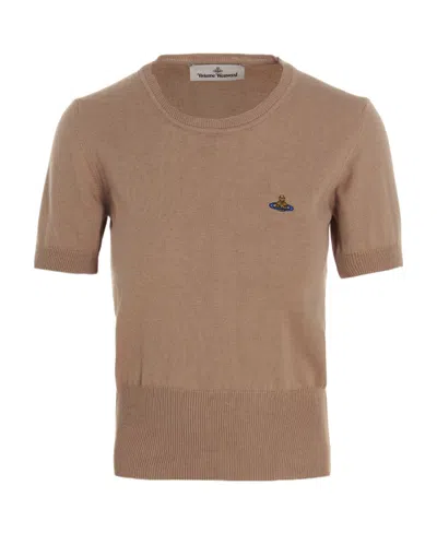 Vivienne Westwood Orb-embroidered Knitted Top In Brown