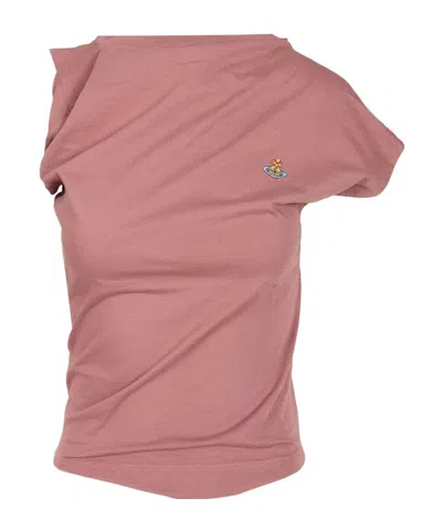 Vivienne Westwood Orb Embroidered One-shoulder Top In Pink