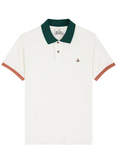Vivienne Westwood Orb Embroidered Short-sleeved Polo Shirt In White