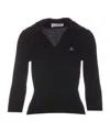 Vivienne Westwood Ribbed Texture V-neck Polo With Long Sleeves In Black