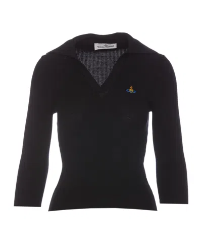 VIVIENNE WESTWOOD VIVIENNE WESTWOOD ORB EMBROIDERED KNIT POLO TOP