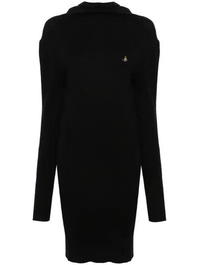 Vivienne Westwood Orb-embroidered Ribbed Mini Dress In Black