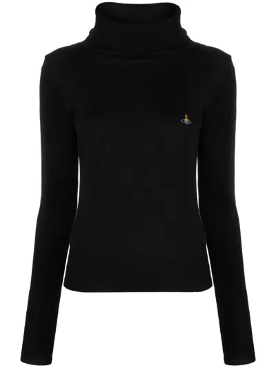 Vivienne Westwood Orb-embroidered Roll Neck Jumper In Black