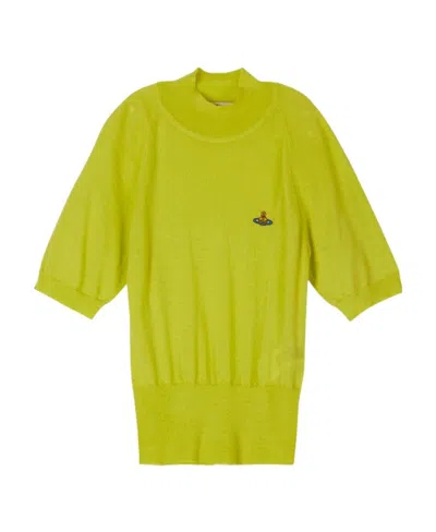 Vivienne Westwood Orb Embroidered Short-sleeved Knitted Jumper In Yellow