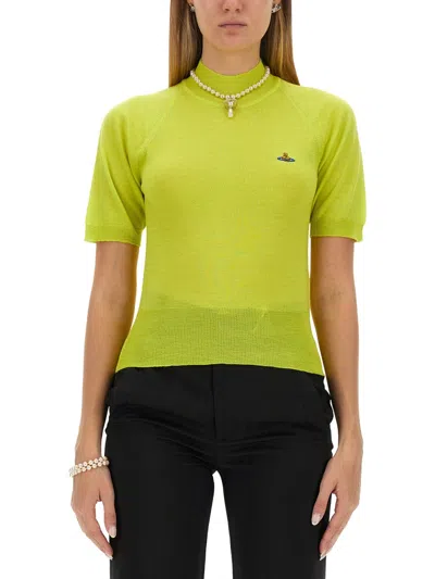 Vivienne Westwood Orb Embroidered Short-sleeved Knitted Jumper In Green