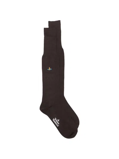 Vivienne Westwood Orb Embroidered Socks In Brown