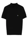 Vivienne Westwood High Neck Ribbed Top With Short Sleeves In Blue